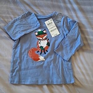 First Impressions Christmas long Sleve Shirt, Blue, Size 6-9 months.